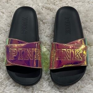 PINK Black Embossed Slide Sandal